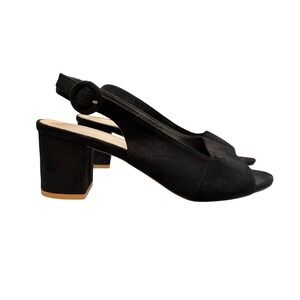 Womens Slingback Block Heel Peep Toe Sandal Black Minimalist Mod EU 39 9